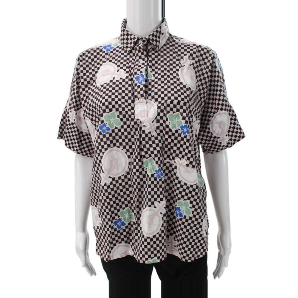 Built By Wendy Women Button-Up Multicolor Check Cotton Short Sleeve Size M